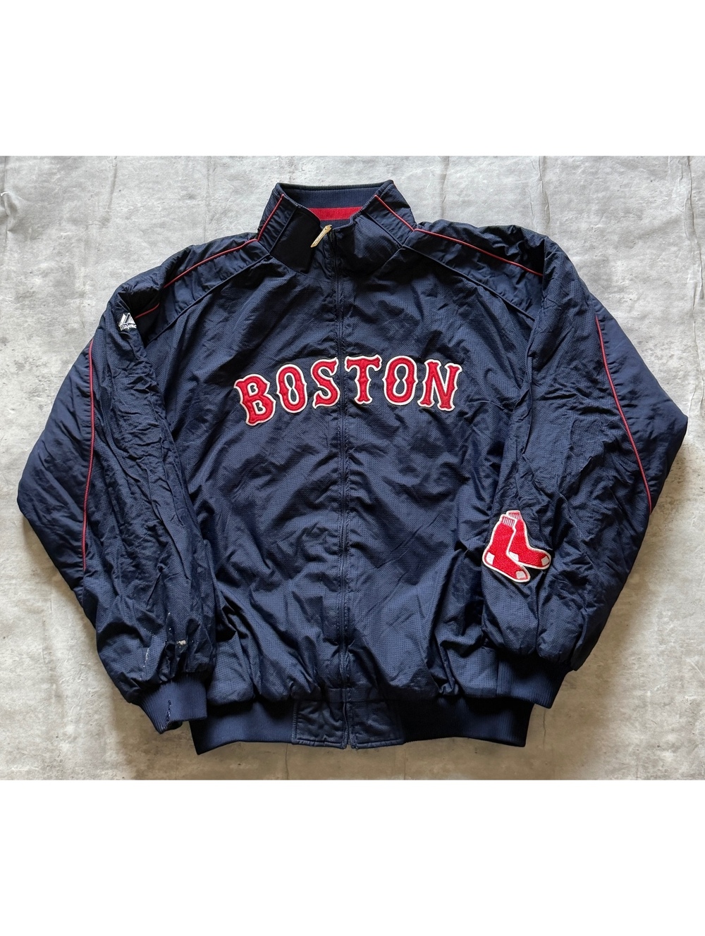 THROWBACK Majestic Boston Red Sox Navy Bomber Jacket Sz XXL